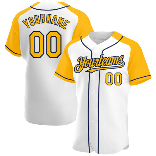 Custom White Gold-Navy Authentic Raglan Sleeves Baseball Jersey - Sky-Custom