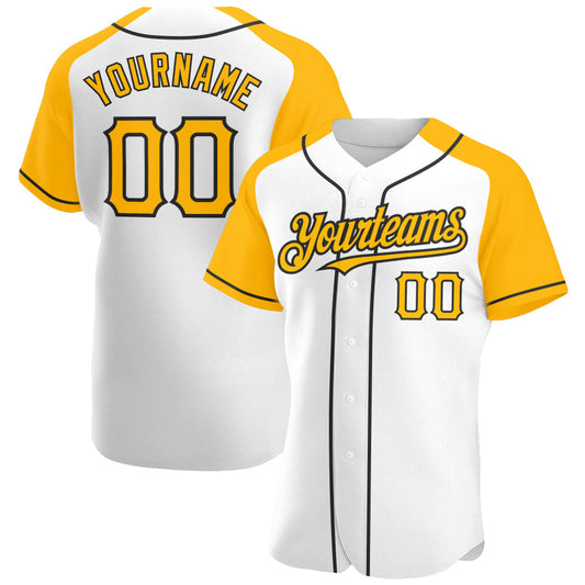 Custom White Gold-Black Authentic Raglan Sleeves Baseball Jersey - Sky-Custom