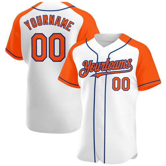Custom White Orange-Royal Authentic Raglan Sleeves Baseball Jersey - Sky-Custom