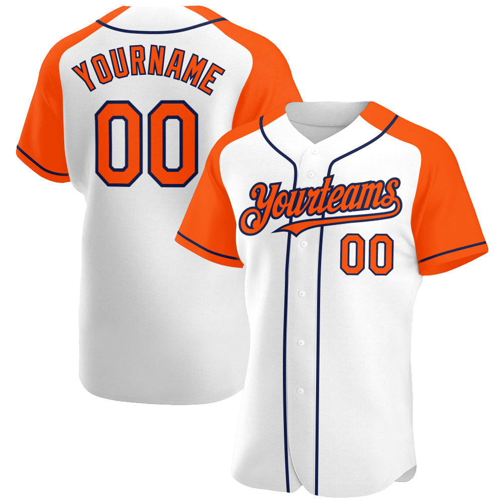 Custom White Orange-Navy Authentic Raglan Sleeves Baseball Jersey - Sky-Custom