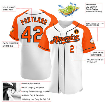 Custom White Orange-Black Authentic Raglan Sleeves Baseball Jersey - Sky-Custom