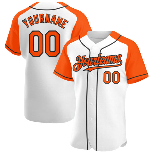 Custom White Orange-Black Authentic Raglan Sleeves Baseball Jersey - Sky-Custom