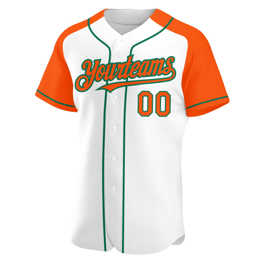 Custom White Orange-Kelly Green Authentic Raglan Sleeves Baseball Jersey - Sky-Custom