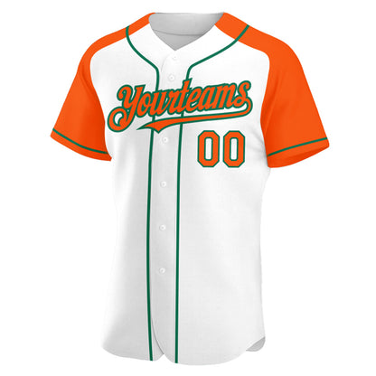 Custom White Orange-Kelly Green Authentic Raglan Sleeves Baseball Jersey - Sky-Custom