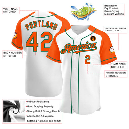 Custom White Orange-Kelly Green Authentic Raglan Sleeves Baseball Jersey - Sky-Custom