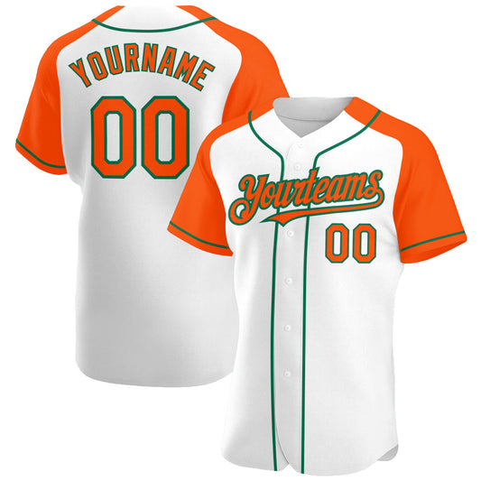Custom White Orange-Kelly Green Authentic Raglan Sleeves Baseball Jersey - Sky-Custom