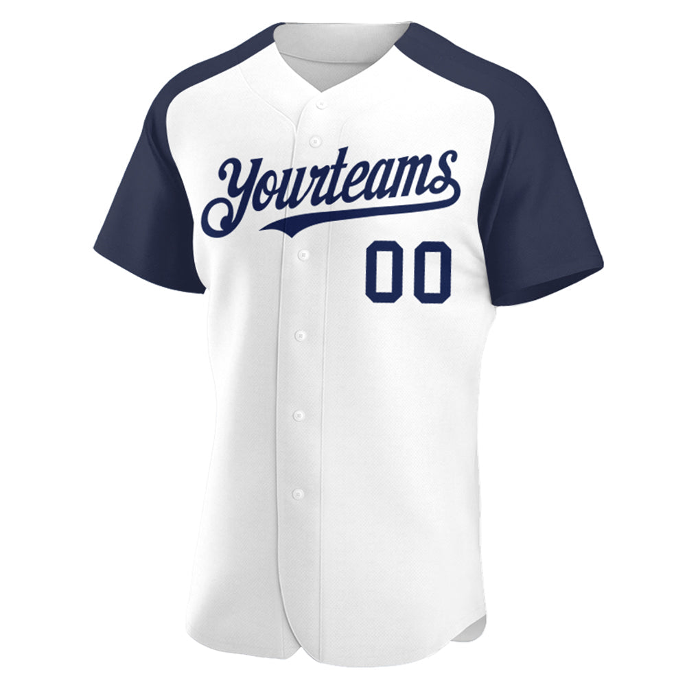 Custom White Navy Authentic Raglan Sleeves Baseball Jersey - Sky-Custom