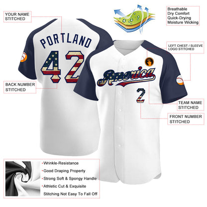 Custom White Vintage USA Flag-Navy Authentic Raglan Sleeves Baseball Jersey - Sky-Custom