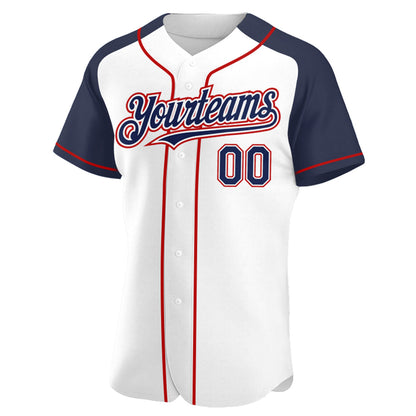 Custom White Navy-Red Authentic Raglan Sleeves Baseball Jersey - Sky-Custom