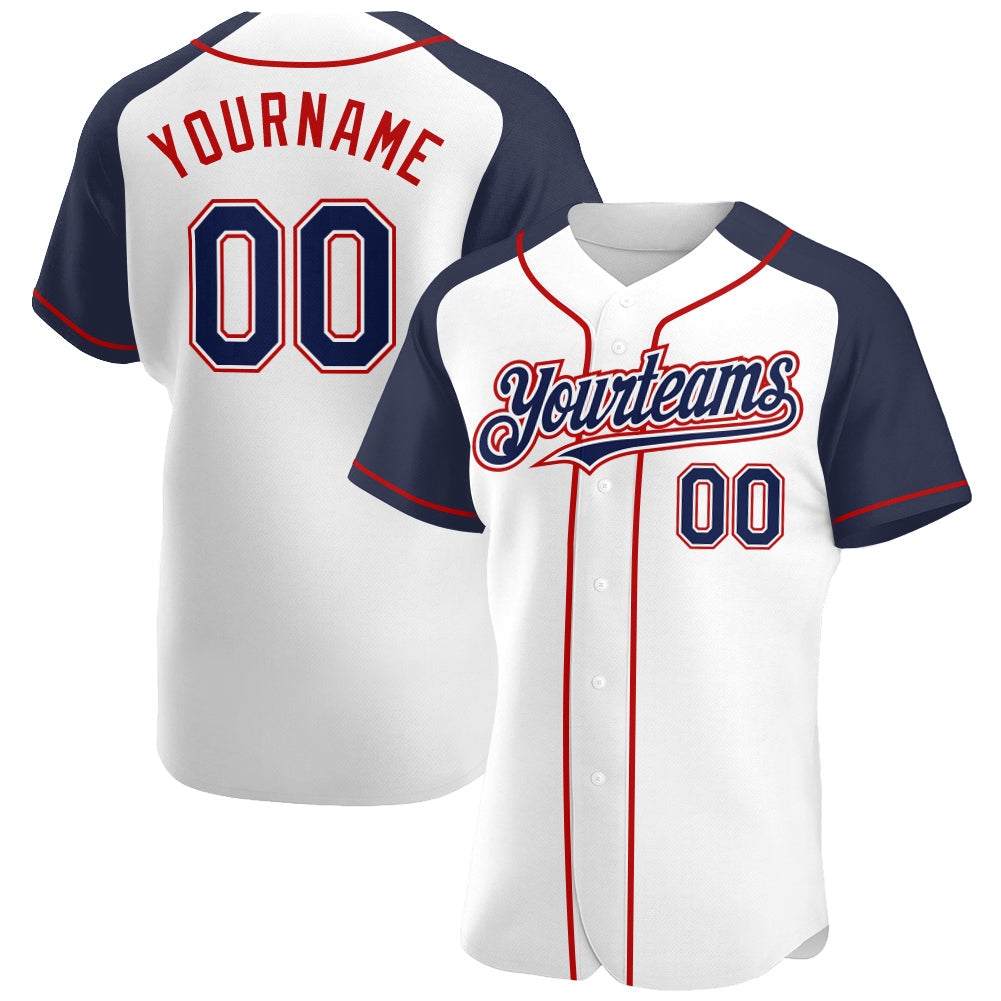 Custom White Navy-Red Authentic Raglan Sleeves Baseball Jersey - Sky-Custom