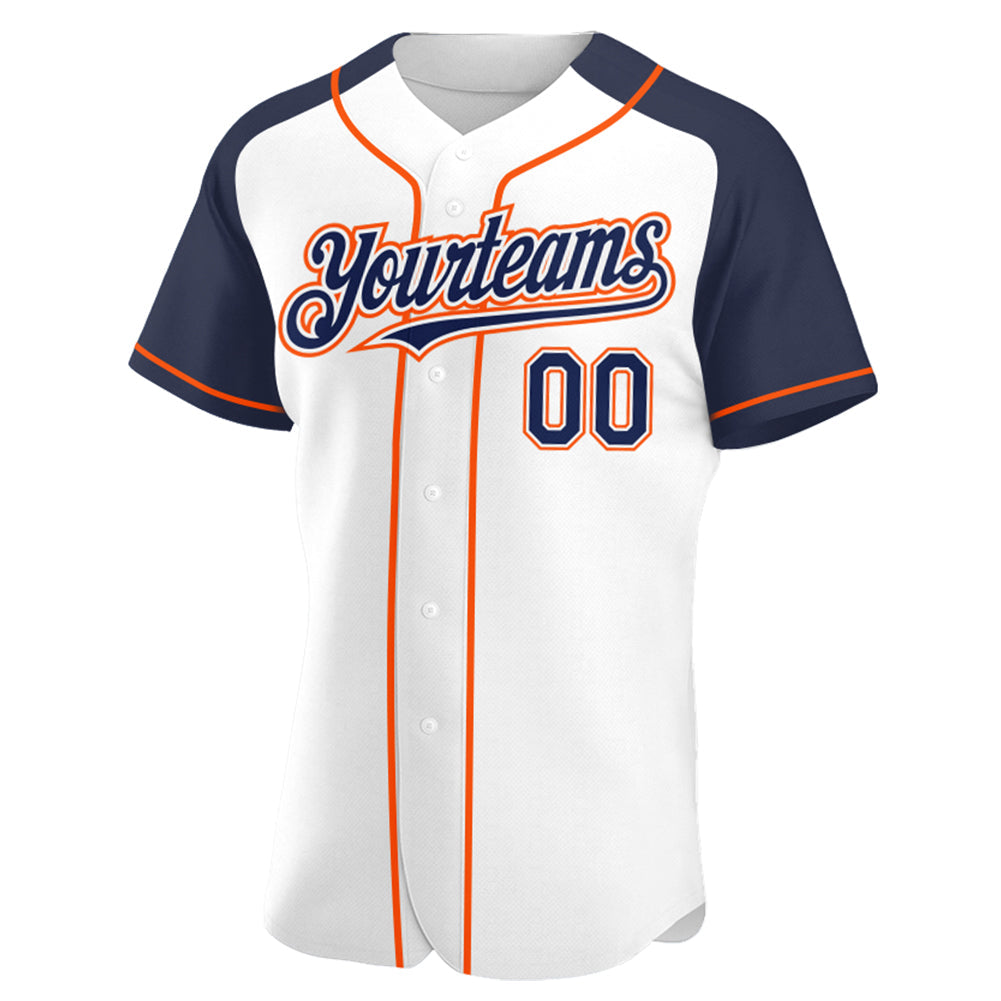 Custom White Navy-Orange Authentic Raglan Sleeves Baseball Jersey - Sky-Custom