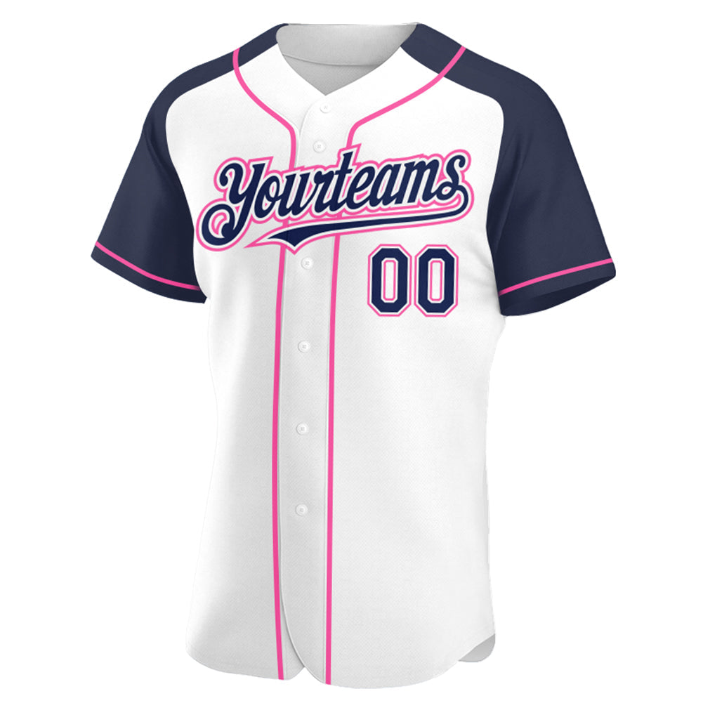 Custom White Navy-Pink Authentic Raglan Sleeves Baseball Jersey - Sky-Custom