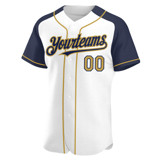 Custom White Old Gold-Navy Authentic Raglan Sleeves Baseball Jersey - Sky-Custom