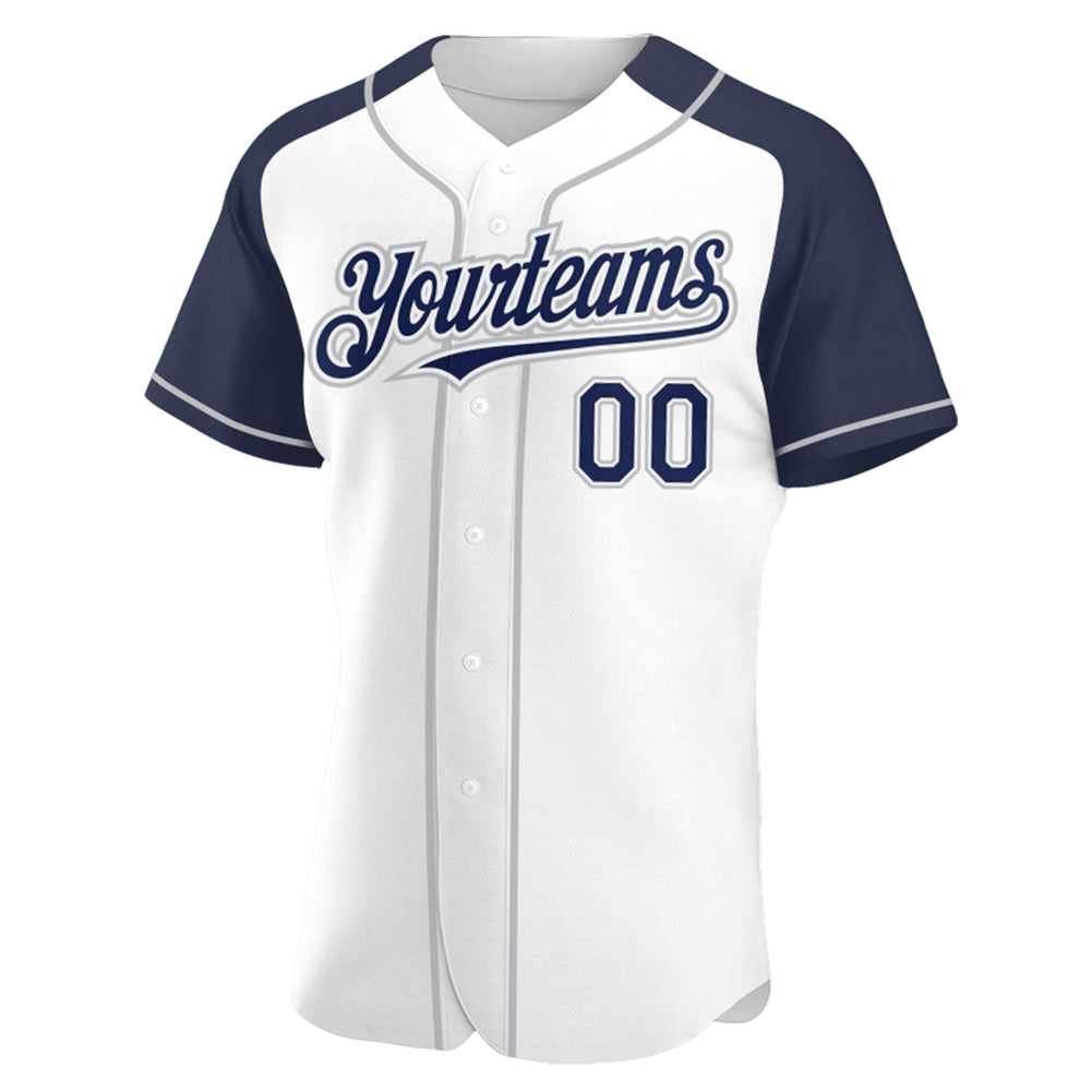 Custom White Navy-Gray Authentic Raglan Sleeves Baseball Jersey - Sky-Custom