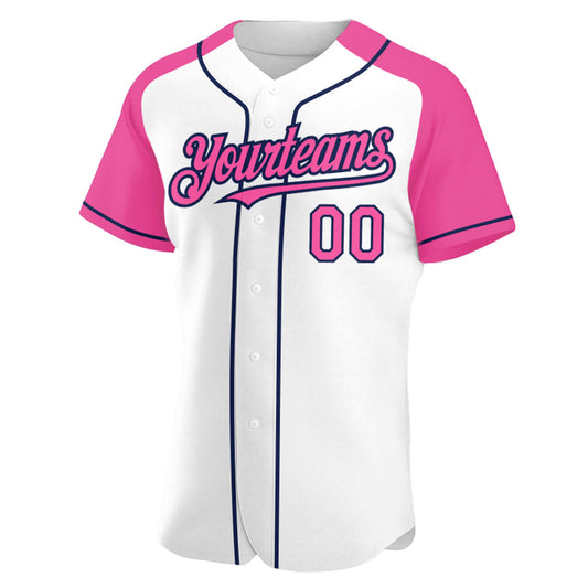 Custom White Pink-Navy Authentic Raglan Sleeves Baseball Jersey - Sky-Custom