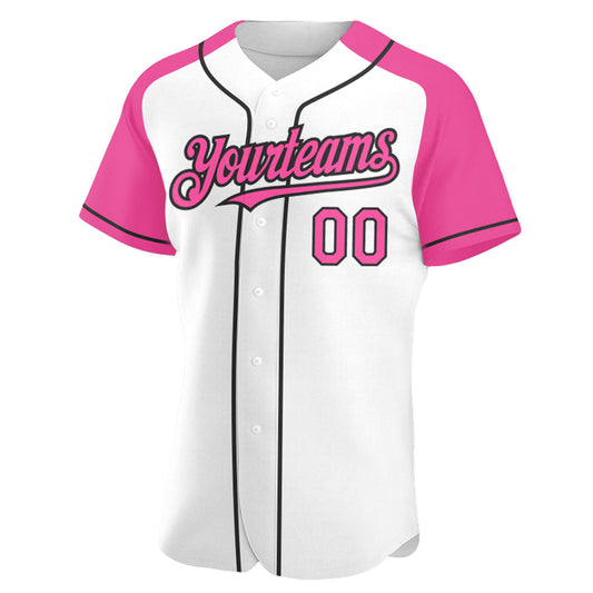 Custom White Pink-Black Authentic Raglan Sleeves Baseball Jersey - Sky-Custom