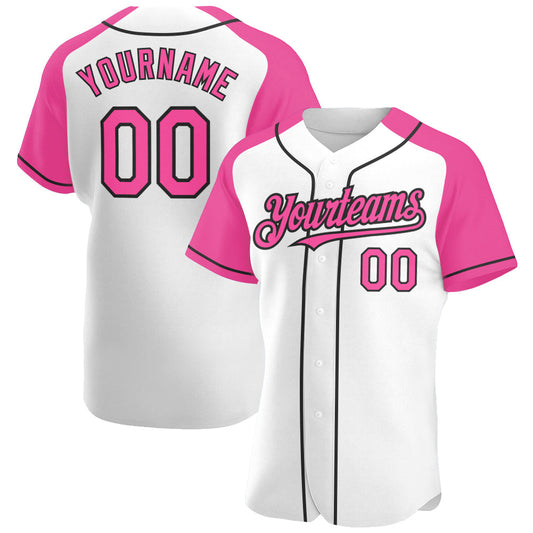 Custom White Pink-Black Authentic Raglan Sleeves Baseball Jersey - Sky-Custom