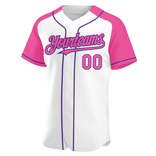 Custom White Pink-Purple Authentic Raglan Sleeves Baseball Jersey - Sky-Custom
