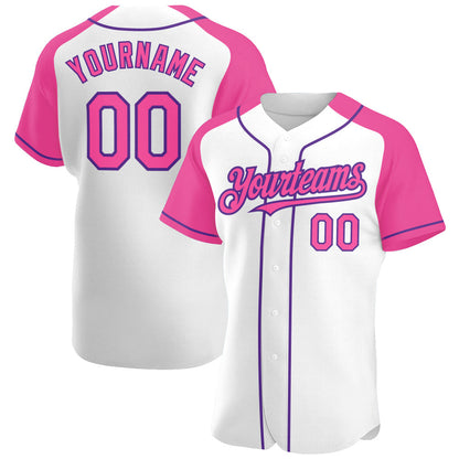Custom White Pink-Purple Authentic Raglan Sleeves Baseball Jersey - Sky-Custom