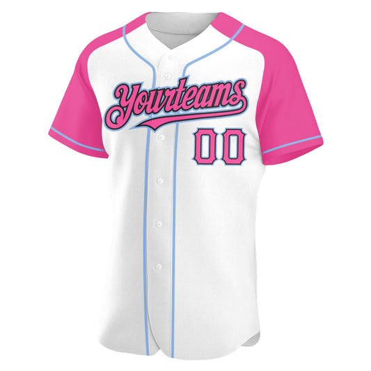 Custom White Pink Black-Light Blue Authentic Raglan Sleeves Baseball Jersey - Sky-Custom