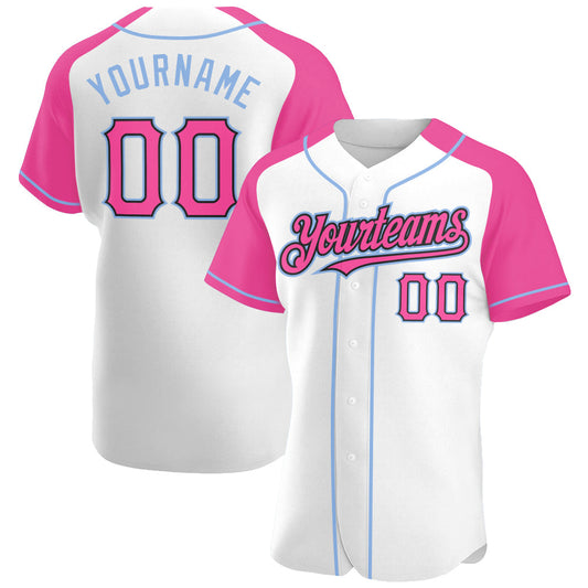 Custom White Pink Black-Light Blue Authentic Raglan Sleeves Baseball Jersey - Sky-Custom