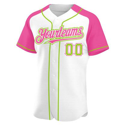 Custom White Neon Green-Pink Authentic Raglan Sleeves Baseball Jersey - Sky-Custom