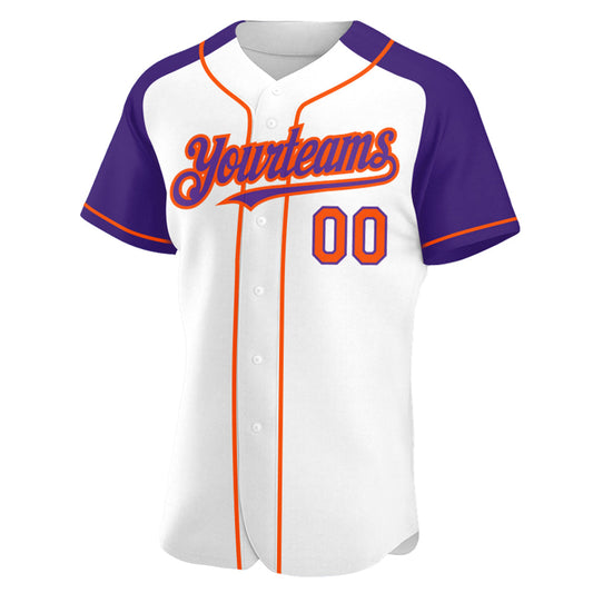 Custom White Orange-Purple Authentic Raglan Sleeves Baseball Jersey - Sky-Custom