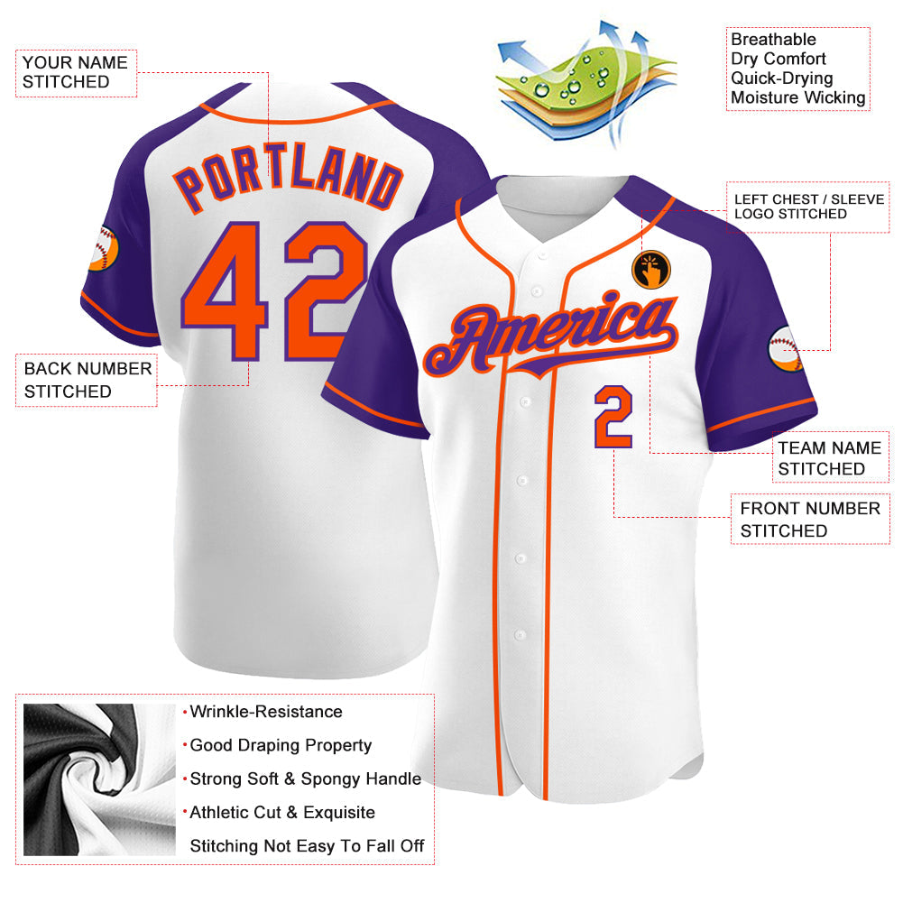 Custom White Orange-Purple Authentic Raglan Sleeves Baseball Jersey - Sky-Custom