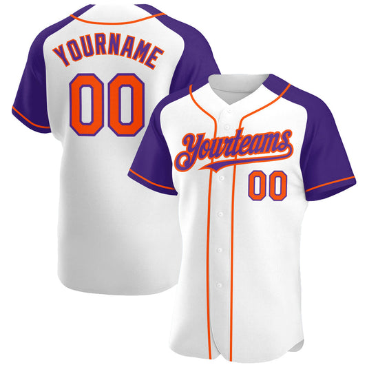 Custom White Orange-Purple Authentic Raglan Sleeves Baseball Jersey - Sky-Custom