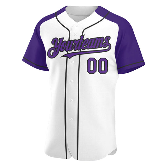 Custom White Purple-Black Authentic Raglan Sleeves Baseball Jersey - Sky-Custom