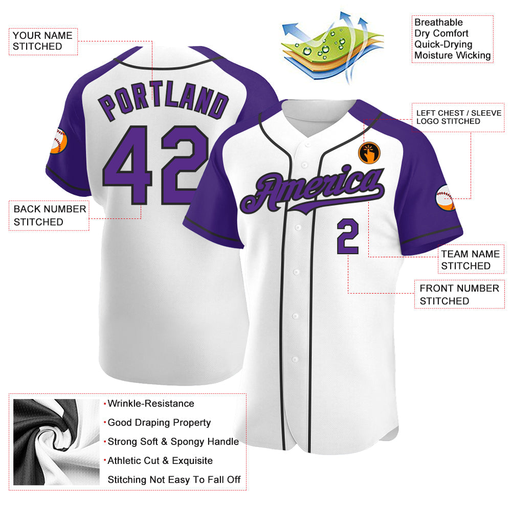 Custom White Purple-Black Authentic Raglan Sleeves Baseball Jersey - Sky-Custom