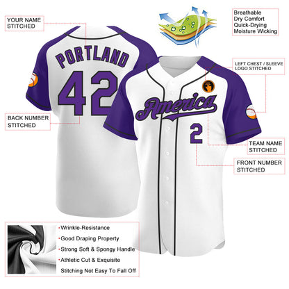 Custom White Purple-Black Authentic Raglan Sleeves Baseball Jersey - Sky-Custom