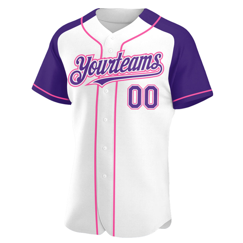 Custom White Purple-Pink Authentic Raglan Sleeves Baseball Jersey - Sky-Custom