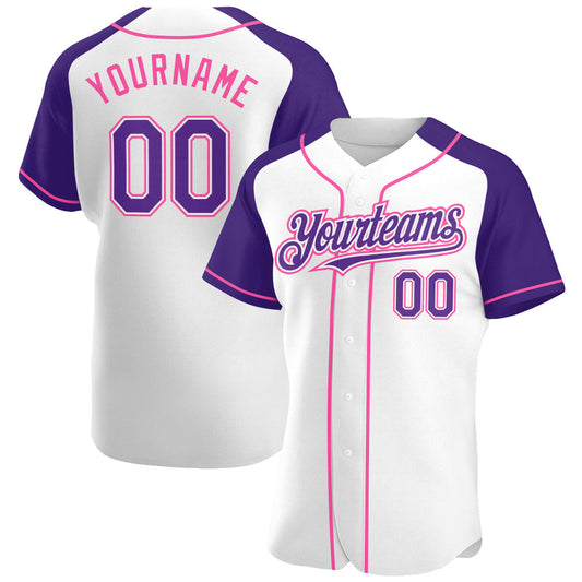 Custom White Purple-Pink Authentic Raglan Sleeves Baseball Jersey - Sky-Custom