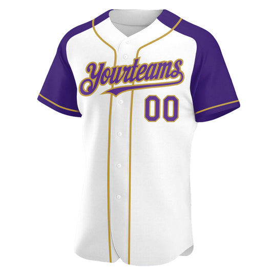 Custom White Purple-Old Gold Authentic Raglan Sleeves Baseball Jersey - Sky-Custom