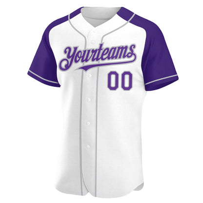 Custom White Purple-Gray Authentic Raglan Sleeves Baseball Jersey - Sky-Custom