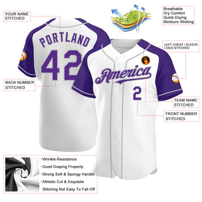 Custom White Purple-Gray Authentic Raglan Sleeves Baseball Jersey - Sky-Custom