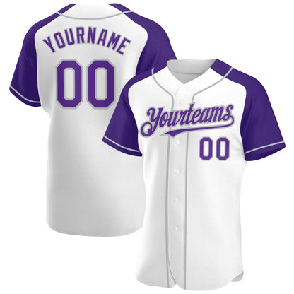 Custom White Purple-Gray Authentic Raglan Sleeves Baseball Jersey - Sky-Custom