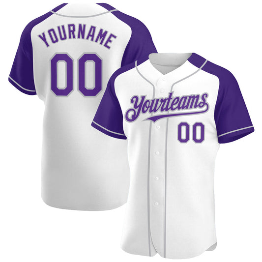 Custom White Purple-Gray Authentic Raglan Sleeves Baseball Jersey - Sky-Custom