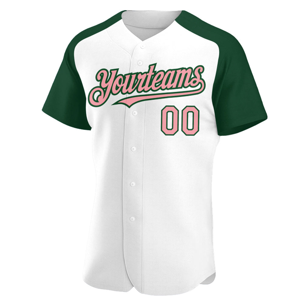 Custom White Medium Pink-Green Authentic Raglan Sleeves Baseball Jersey - Sky-Custom