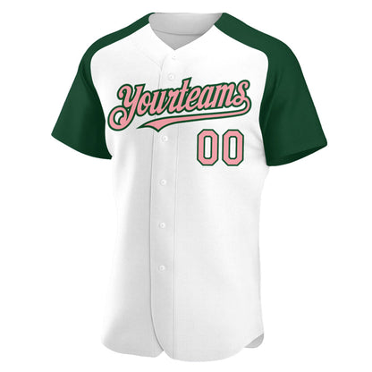 Custom White Medium Pink-Green Authentic Raglan Sleeves Baseball Jersey - Sky-Custom