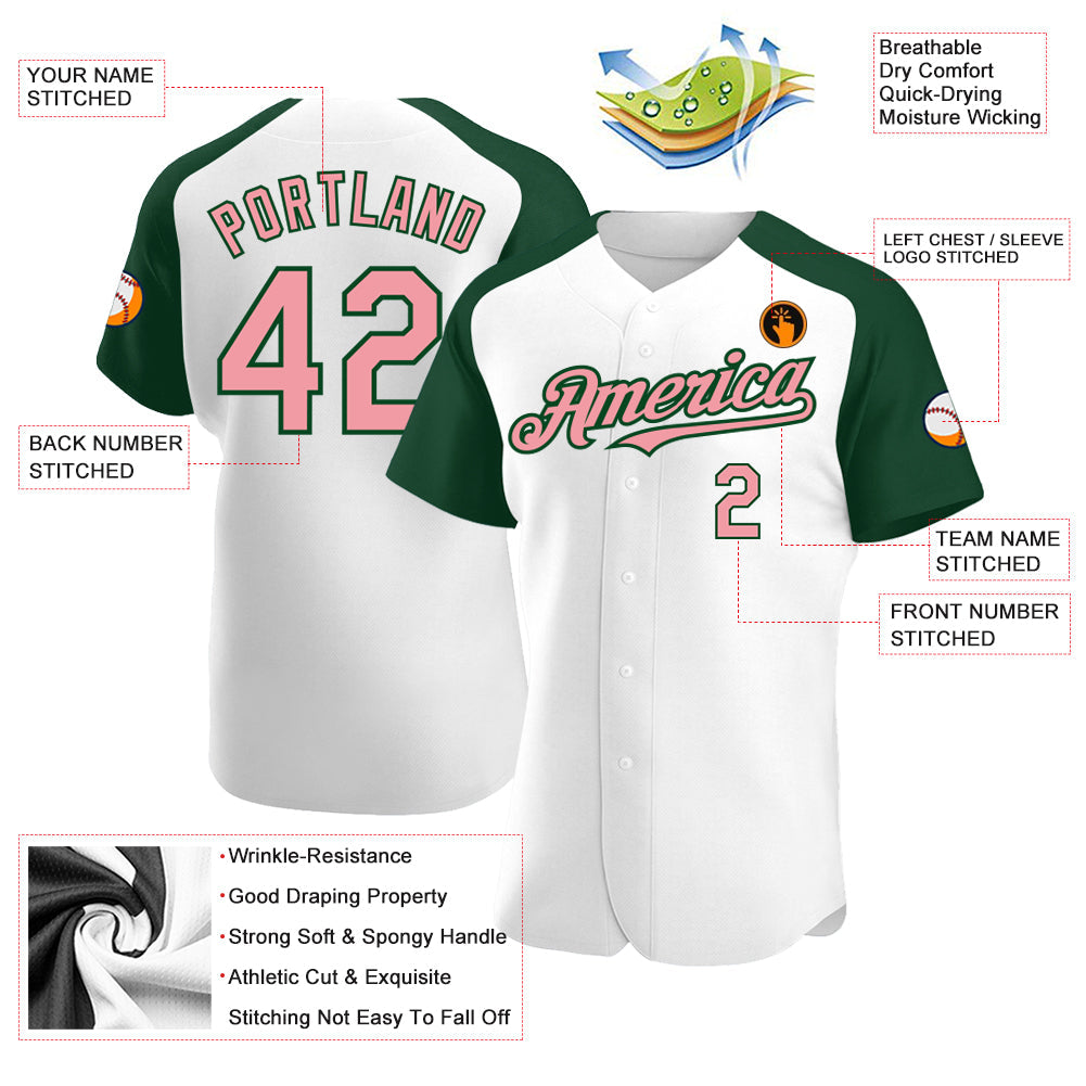 Custom White Medium Pink-Green Authentic Raglan Sleeves Baseball Jersey - Sky-Custom