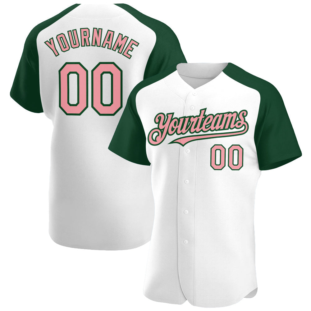 Custom White Medium Pink-Green Authentic Raglan Sleeves Baseball Jersey - Sky-Custom