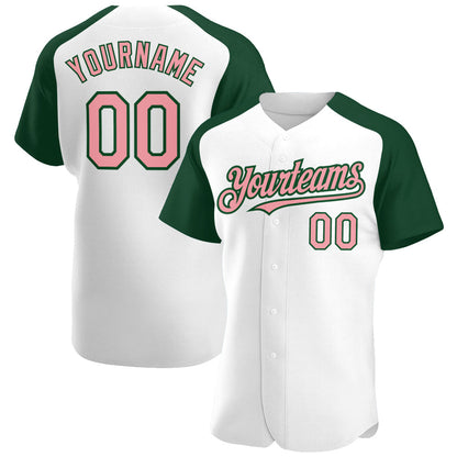 Custom White Medium Pink-Green Authentic Raglan Sleeves Baseball Jersey - Sky-Custom