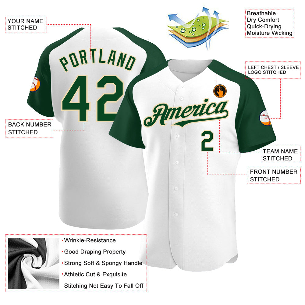 Custom White Green-City Cream Authentic Raglan Sleeves Baseball Jersey - Sky-Custom