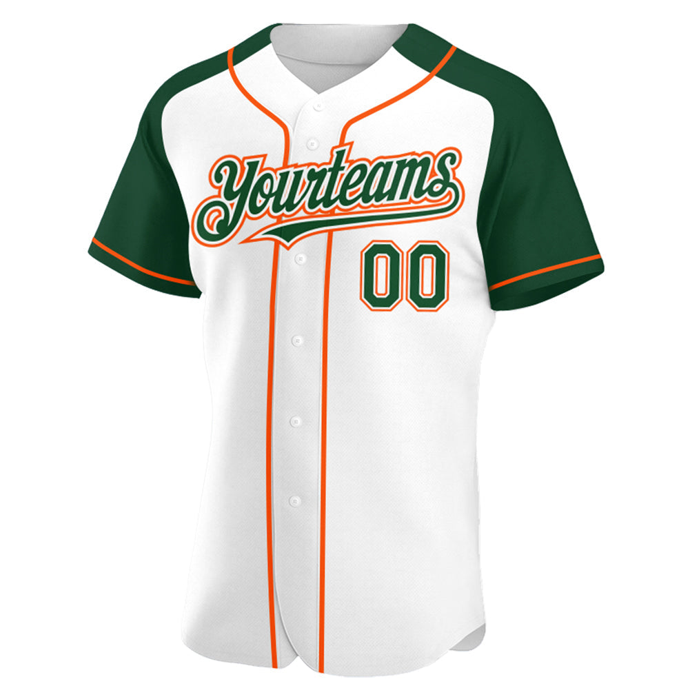 Custom White Green-Orange Authentic Raglan Sleeves Baseball Jersey - Sky-Custom