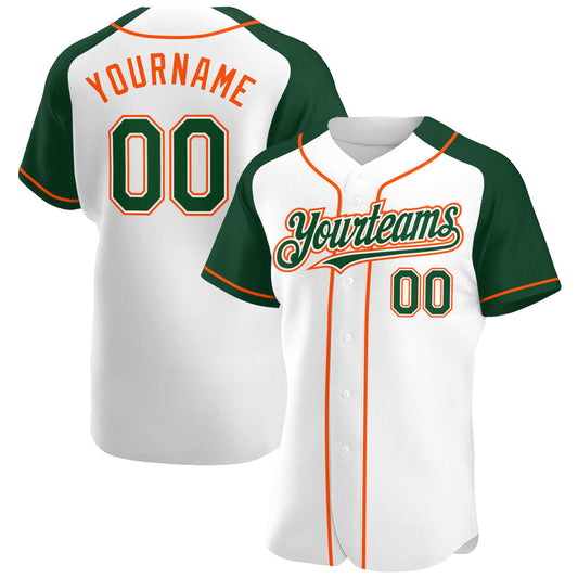 Custom White Green-Orange Authentic Raglan Sleeves Baseball Jersey - Sky-Custom