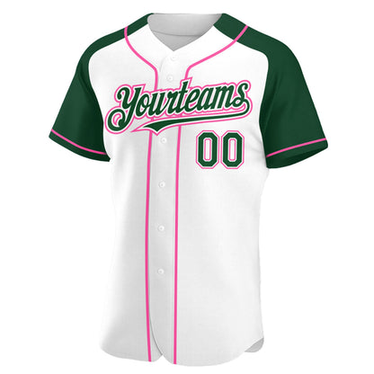 Custom White Green-Pink Authentic Raglan Sleeves Baseball Jersey - Sky-Custom