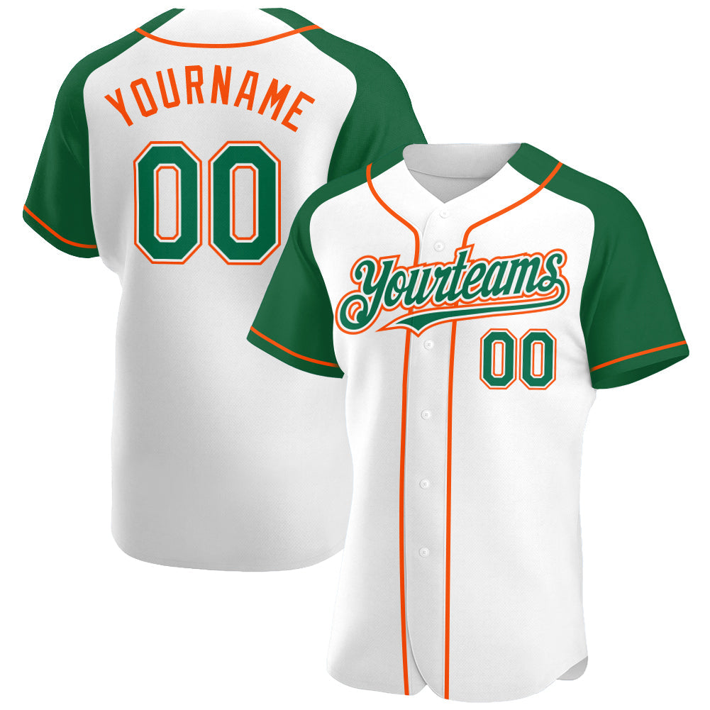 Custom White Kelly Green-Orange Authentic Raglan Sleeves Baseball Jersey - Sky-Custom