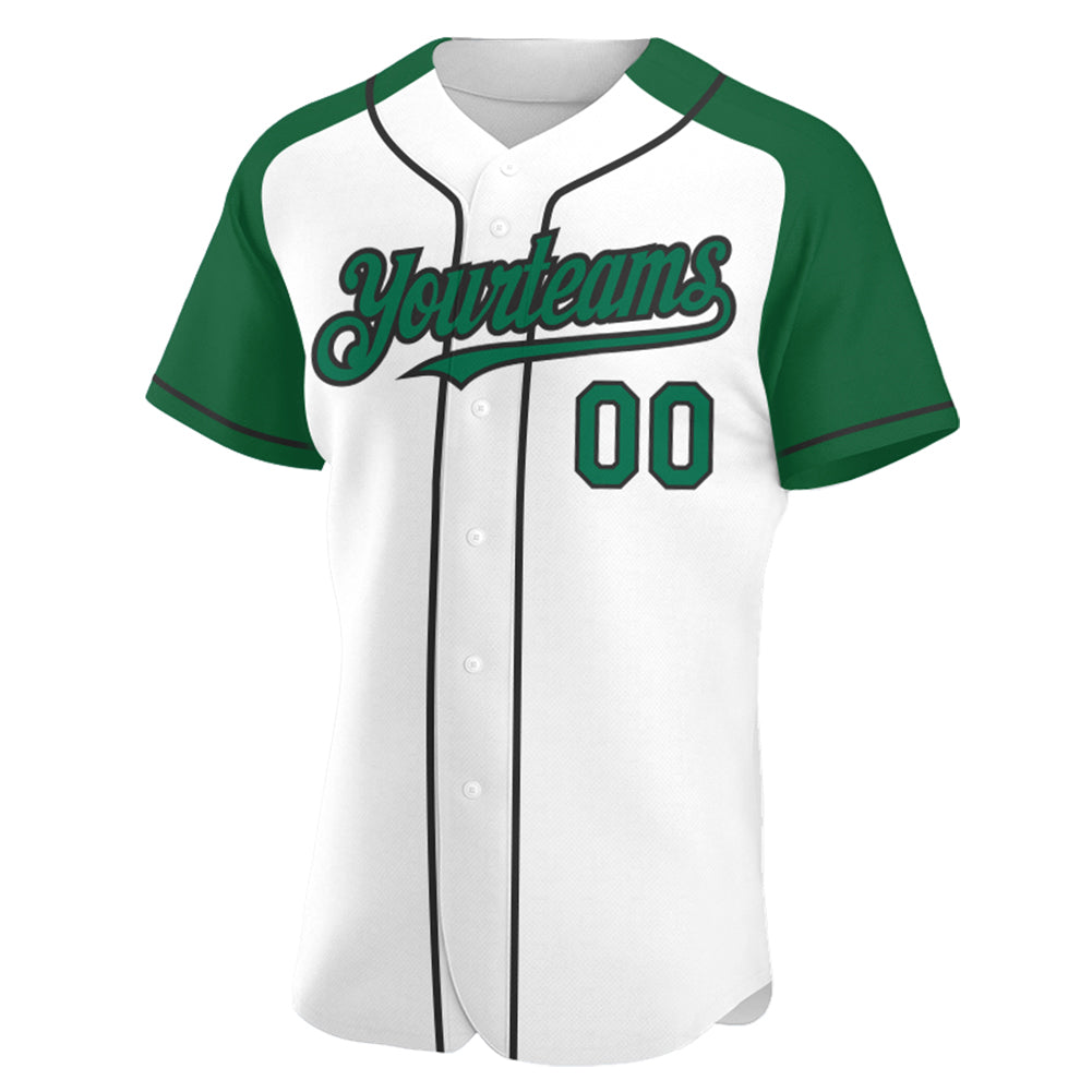 Custom White Kelly Green-Black Authentic Raglan Sleeves Baseball Jersey - Sky-Custom